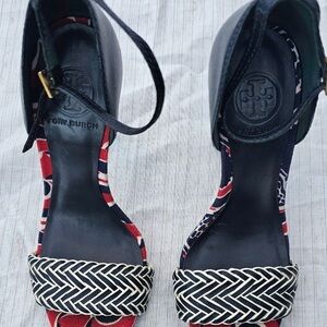 Tory Burch Black and Red Patterned Sandals